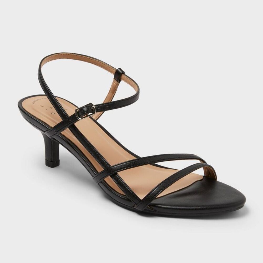 Women’s Stella Almond Toe Strappy Heels - A New Day Black 8.5